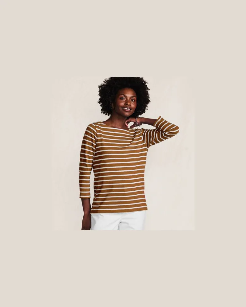 Lands' End Gestreiftes Baumwollshirt mit 3/4-Ärmeln, Damen, Größe:32-34 regular, Braun, Baumwolle, by Braun