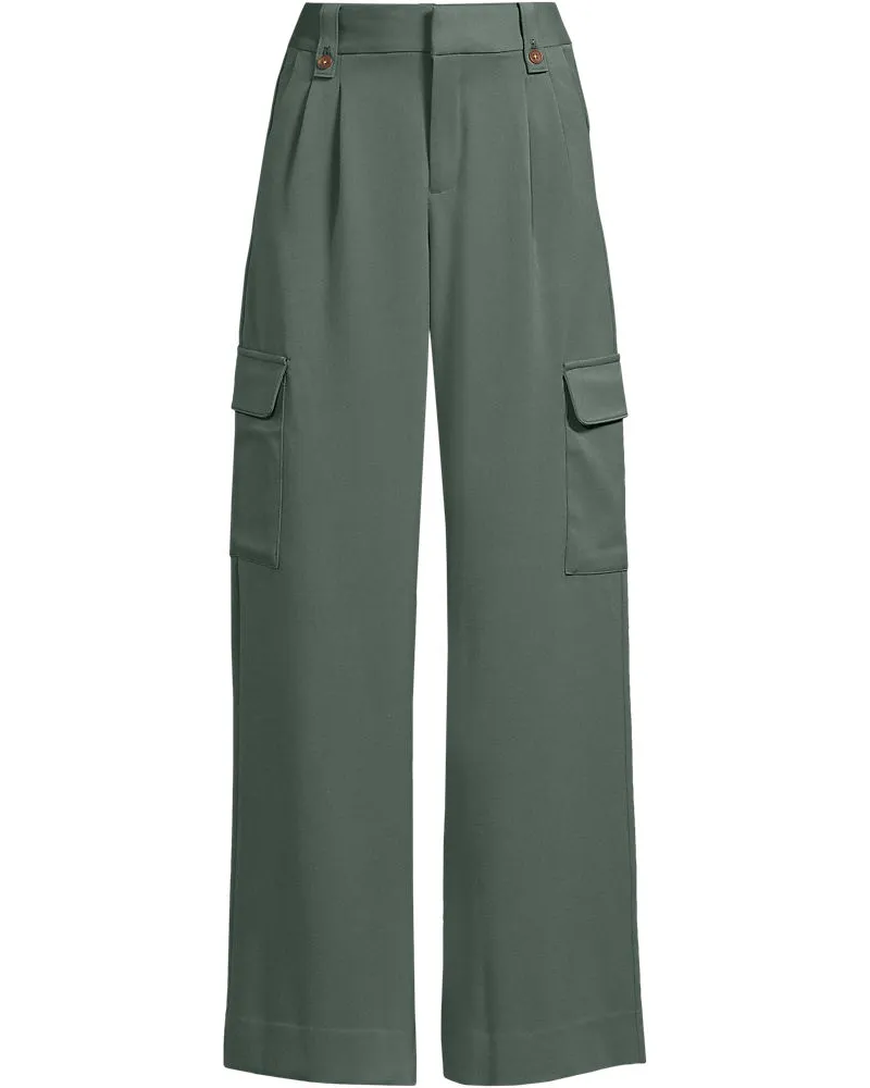 Lands' End Cargo-Bundfaltenhose mit weitem Bein, Damen, Größe regular, Grün, Elasthan/Viskose/Viskose-Mischung, by Grün