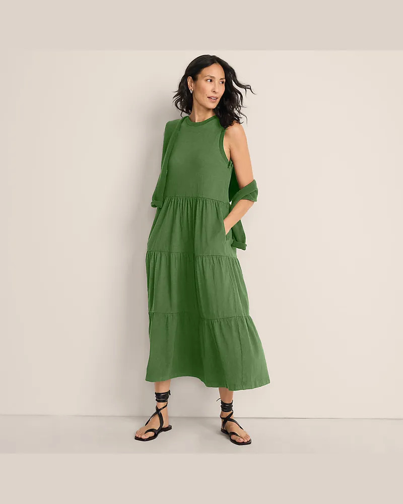 Lands' End Maxi-Baumwollkleid aus Flammgarn, Damen, Größe regular, Grün, Baumwolle, by Grün