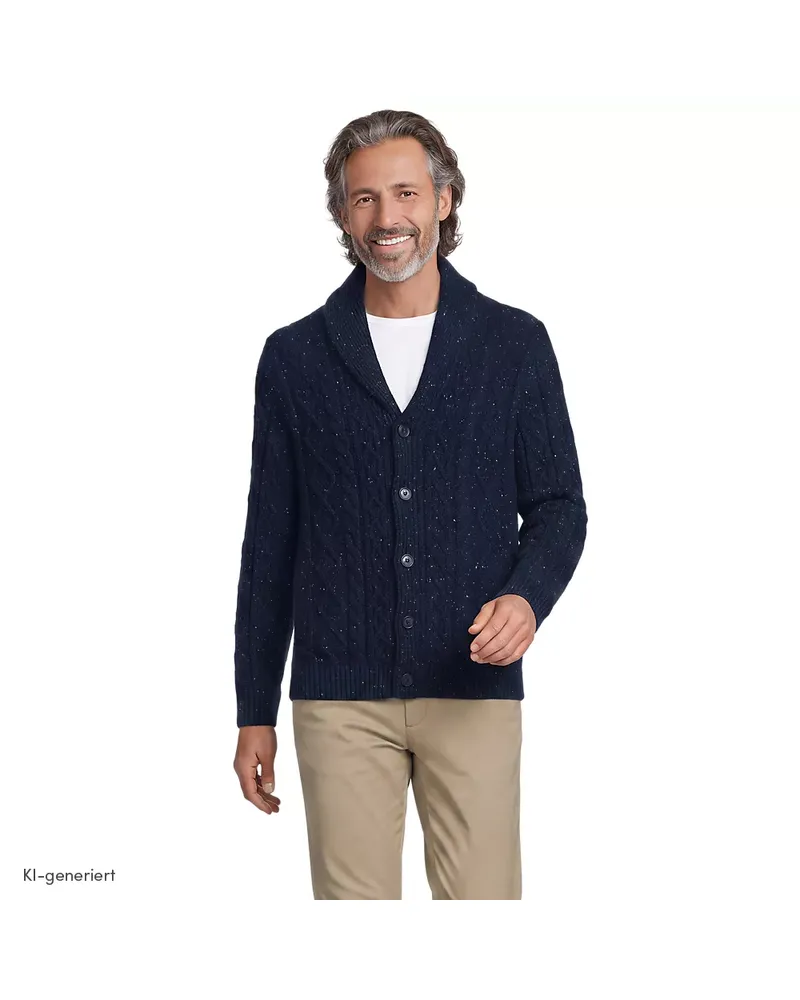 Lands' End Schalkragen-Cardigan aus Baumwoll/Wollmix, Herren, Größe regular, Blau, Baumwoll-Mischung/Woll-Mischung/Nylon-Mischung, by Blau