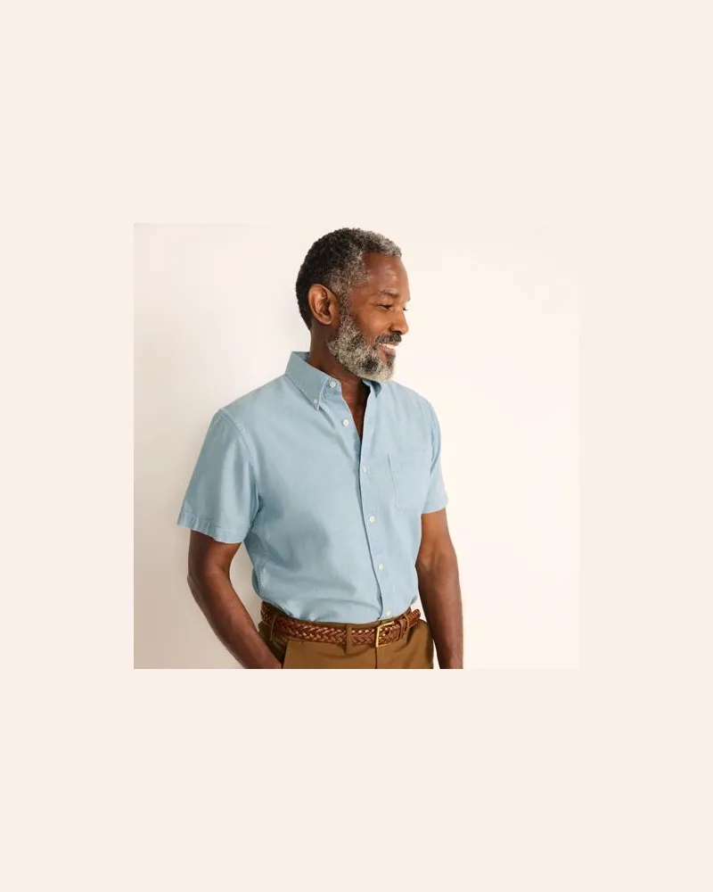 Lands' End Chambray-Kurzarmhemd, Classic Fit, Herren, Größe:56-58 regular, Blau, Baumwolle, by Blau