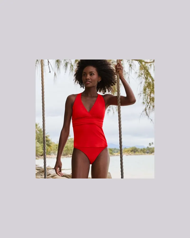 Lands' End Tankinitop mit V-Ausschnitt, Damen, Größe regular, Rot, Nylon-Mischung, by Rot