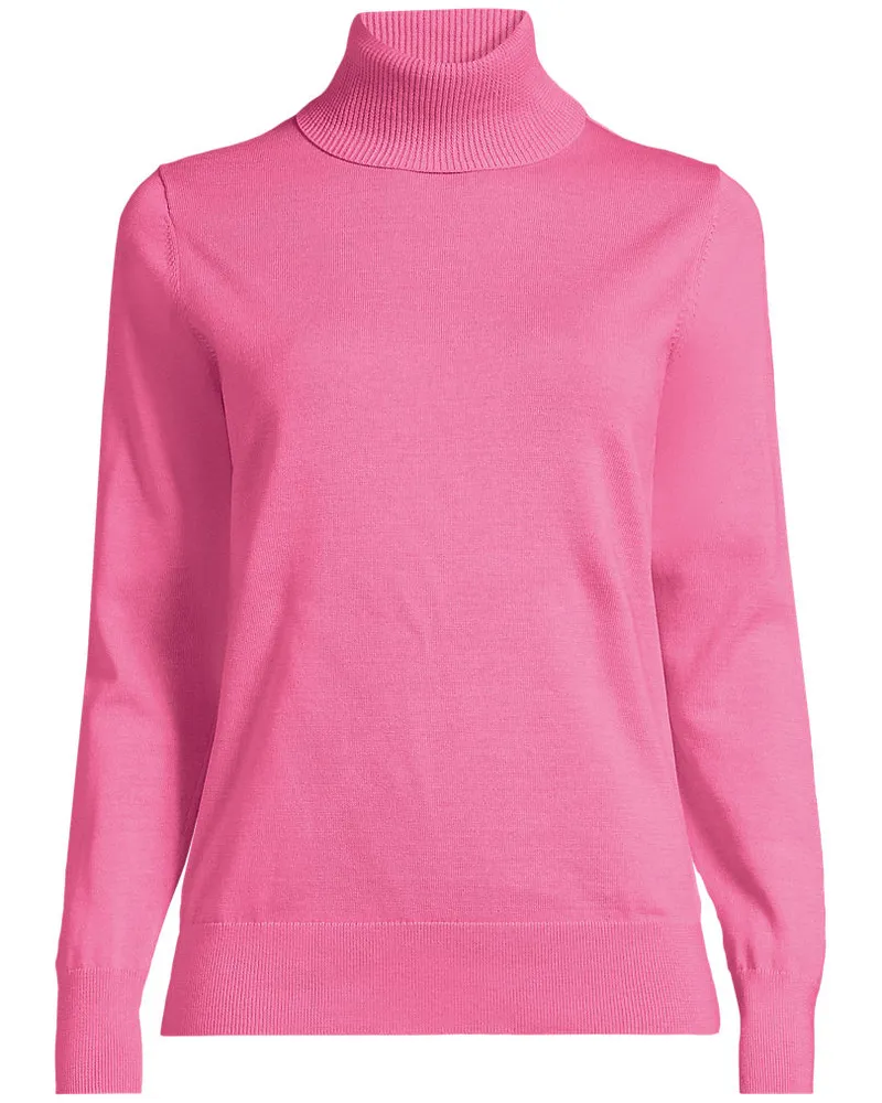 Lands' End Feinstrick-Rollkragenpullover aus Baumwolle, Damen, Größe regular, Pink, Baumwolle, by Pink