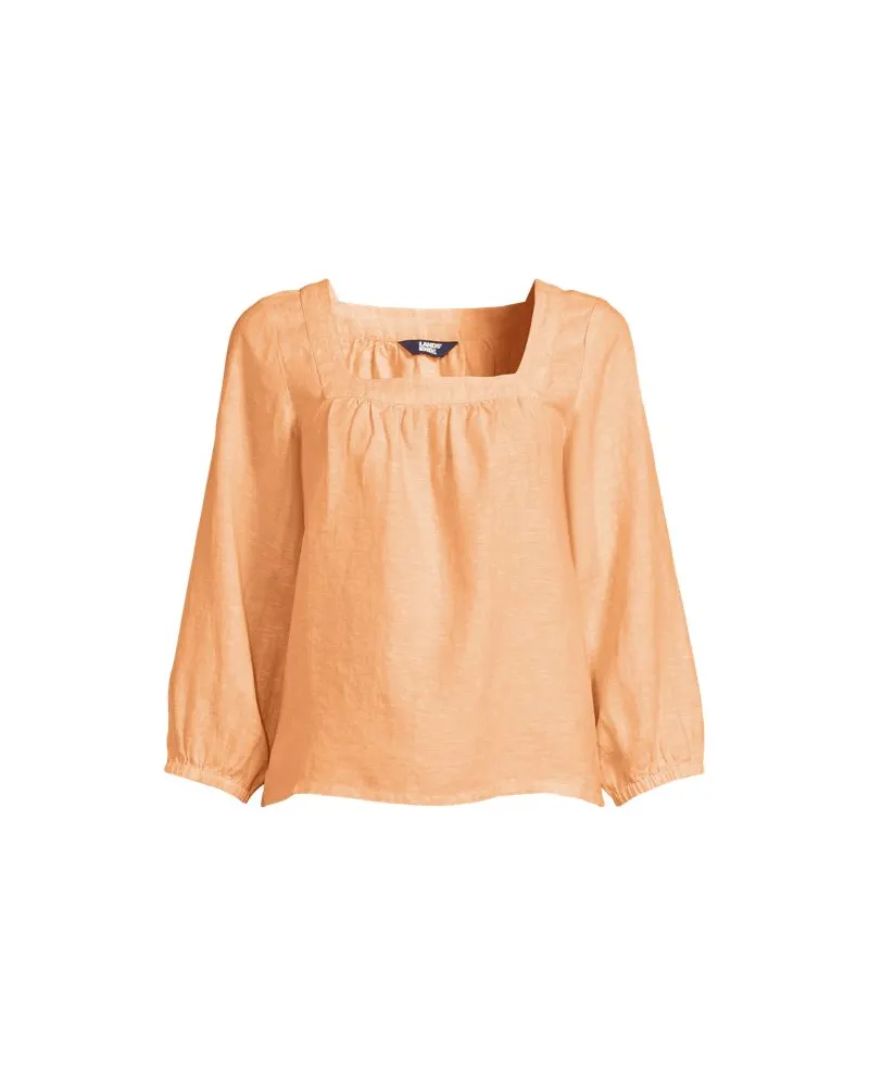 Lands' End Leinen-Bauernbluse mit 3/4-Ärmeln, Damen, Größe plus, Grün, Leinen, by Grün