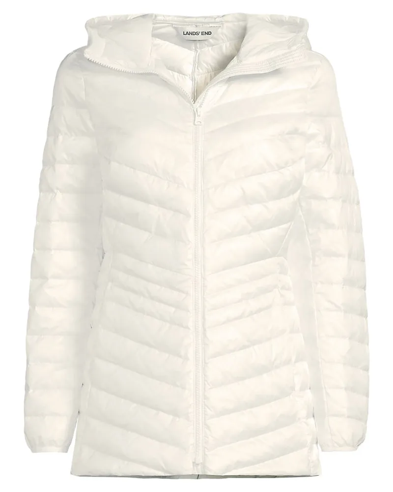 Lands' End Daunenjacke WANDERWEIGHT Verstaubar Ultraleicht mit Kapuze, Damen, Größe regular, Weiß, Nylon/Daunen, by Weiß