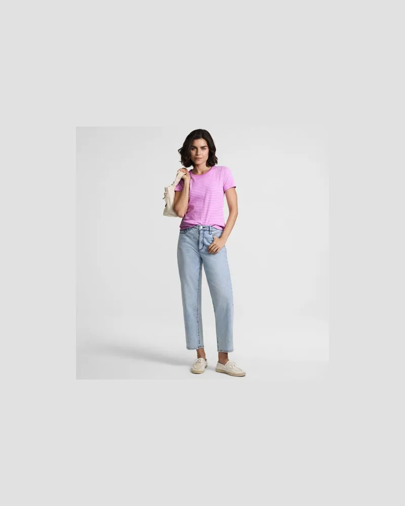 Lands' End Feinripp-Shirt mit Rundhalsausschnitt und kurzen Ärmeln, Damen, Größe petite, Pink, Baumwolle/Elasthan, by Pink