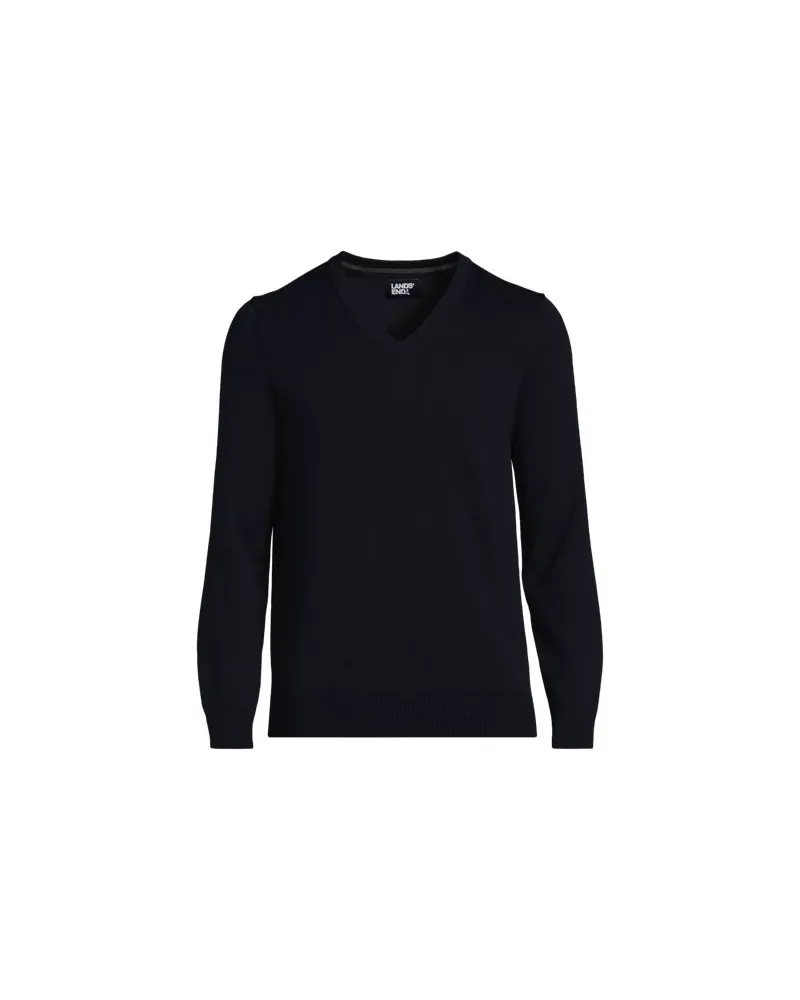 Lands' End V-Pullover aus Baumwoll-Feinstrick, Herren, Größe:44-46 regular, Blau, Baumwolle, by Blau
