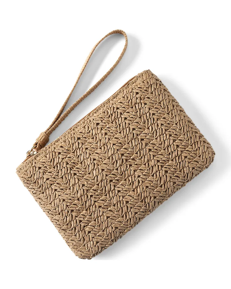 Lands' End Stroh-Clutch mit Schlaufe, Damen, Größe:null regular, Weiß, Stroh/Paper, by Weiß