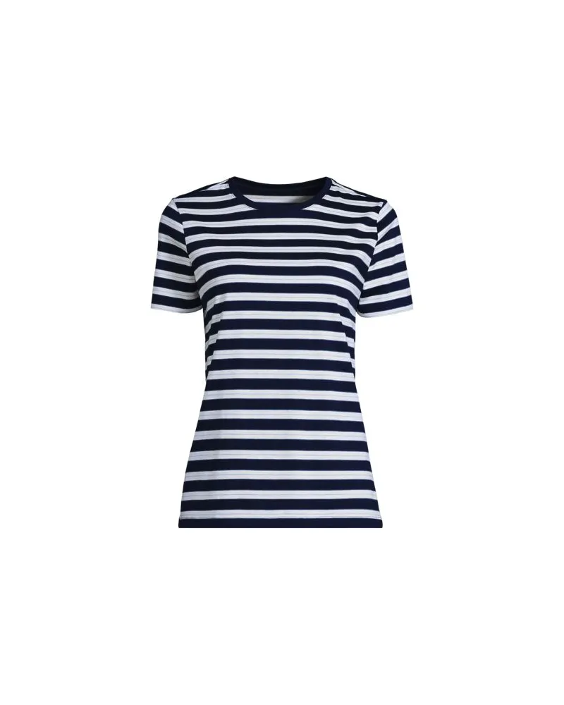 Lands' End Supima Kurzarm-Shirt mit rundem Ausschnitt, Damen, Größe plus, Blau, Baumwolle, by Blau