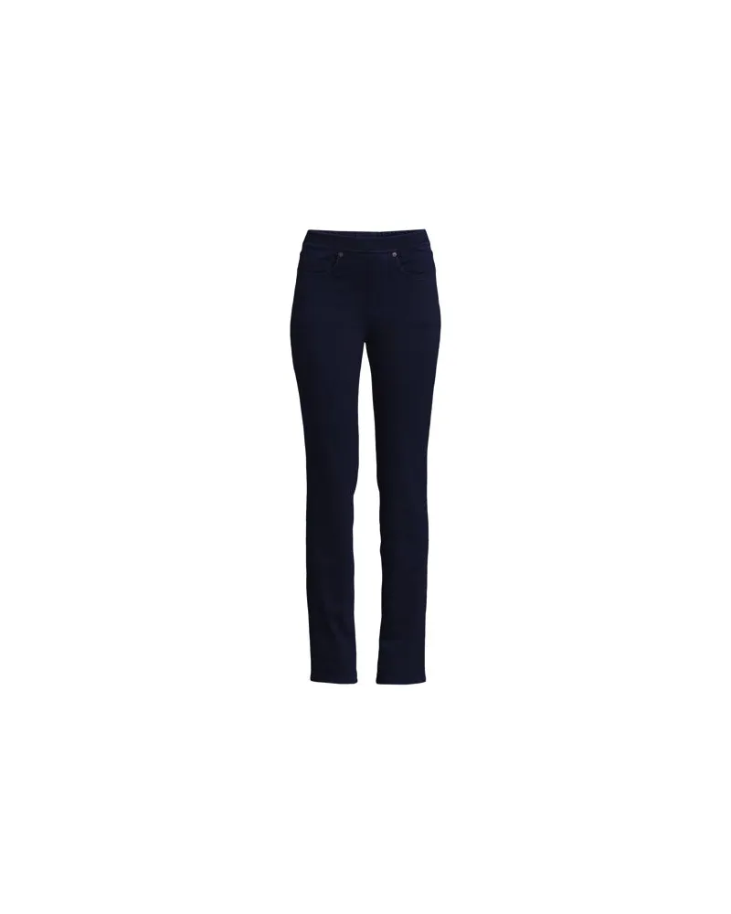 Lands' End Mid Waist Straight Knit Jeans, Damen, Größe plus, Blau, Baumwoll-Mischung/Polyester-Mischung, by Blau