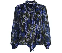 Chiffonbluse mit abnehmbarer Schleife, Damen, Größe plus, Blau, Polyester, by