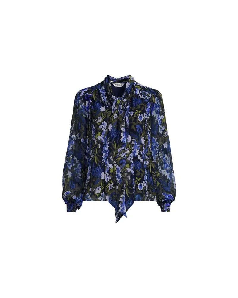 Lands' End Chiffonbluse mit abnehmbarer Schleife, Damen, Größe:40-42 regular, Blau, Polyester, by Blau