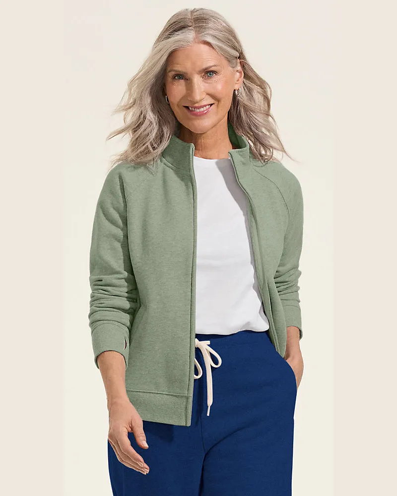 Lands' End Serious Sweats Reißverschluss-Jacke, Damen, Größe regular, Grün, Baumwoll-Mischung/Polyester-Mischung, by Grün