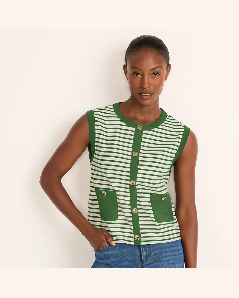 Lands' End Feinstrick-Top mit Metallknöpfen, Damen, Größe regular, Grün, Polyester/Viskose/Polyester-Mischung, by Grün