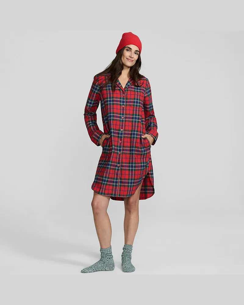 Lands' End Flanell-Nachthemd aus reiner Baumwolle, Damen, GrÃ¶ÃŸe regular, Rot, Baumwolle, by Rot