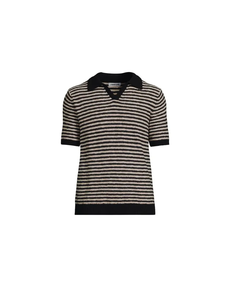 Lands' End Leinenmix-Polopullover mit kurzen Ärmeln, Herren, Größe:60 regular, Schwarz, by Schwarz