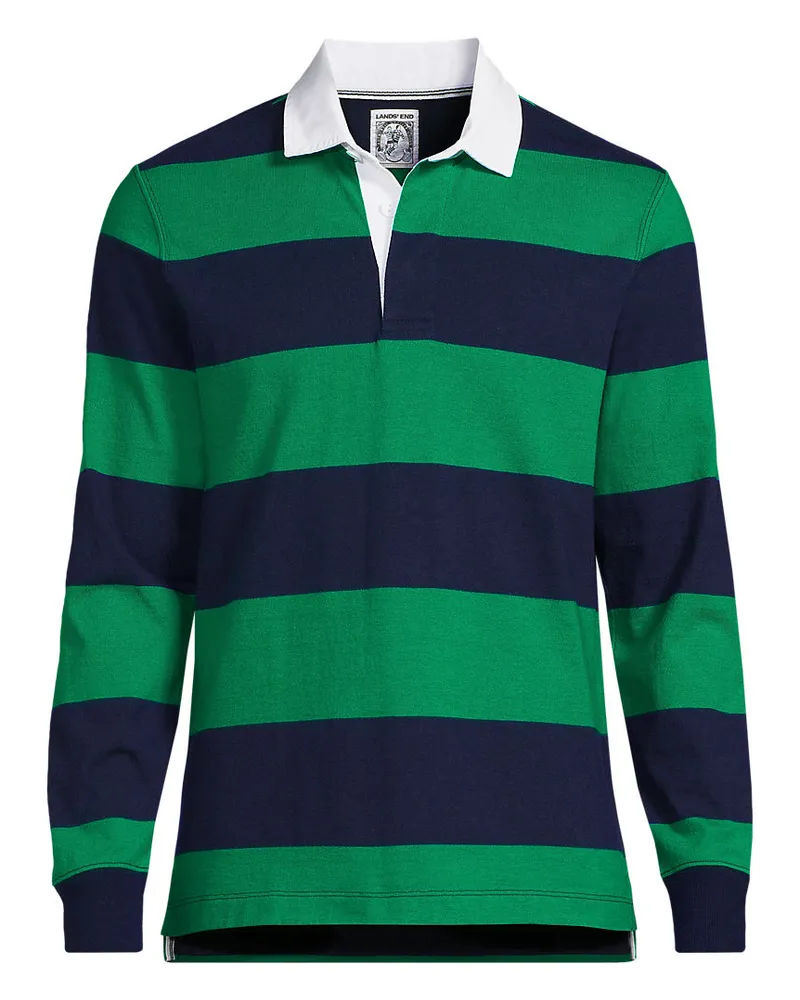 Lands' End Rugbyshirt, Classic Fit, Herren, Größe regular, Grün, Baumwolle, by Grün