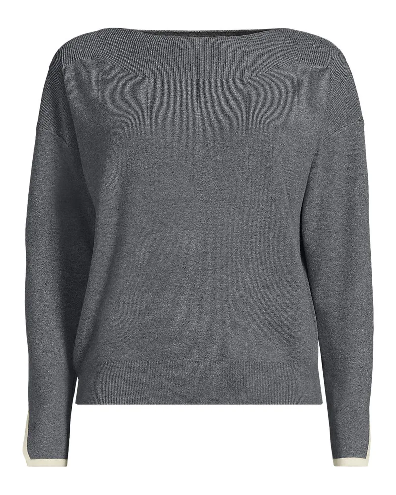 Lands' End Feinstrick-Pullover mit U-Boot-Ausschnitt, Damen, GrÃ¶ÃŸe regular, Grau, Polyester/Viskose/Polyester-Mischung, by Grau