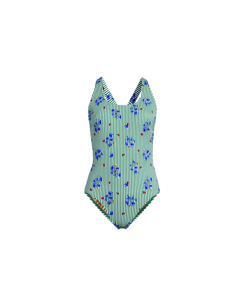 Lands' End Komfort-Badeanzug mit gekreuzten Trägern, hohes Bein, Damen, Größe regular, Grün, Nylon-Mischung, by Grün
