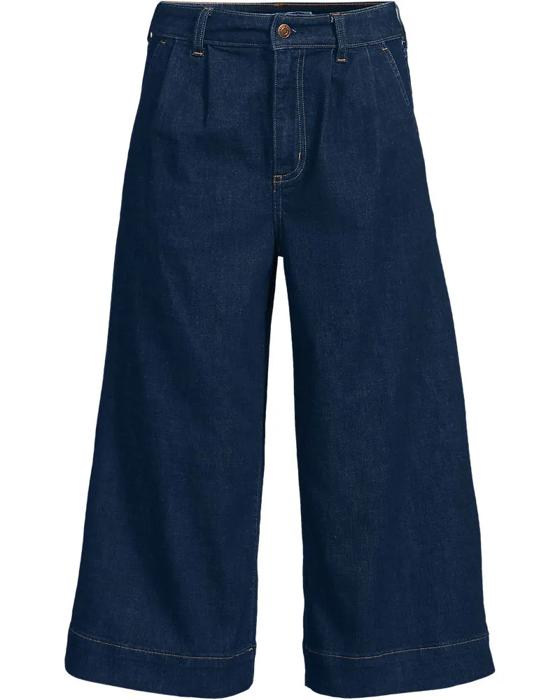 Lands' End Culotte-Jeans mit Bundfalten Mid Waist, Damen, Größe regular, Blau, Baumwolle/Polyester/Baumwoll-Mischung, by Blau