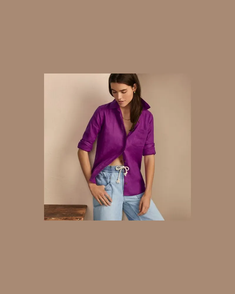 Lands' End Premium Reinleinen-Bluse, Damen, Größe regular, Lila, Leinen, by Lila