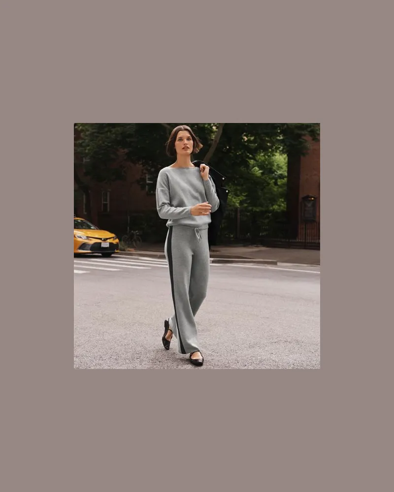 Lands' End Knöchellange Feinstrick-Hose mit weitem Bein, Damen, Größe petite, Grau, Polyester-Mischung, by Grau