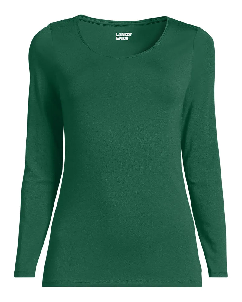 Lands' End Baumwolle/Modal-Shirt mit Ballett-Ausschnitt, Damen, Größe petite, Grün, Baumwolle Modal, by Grün