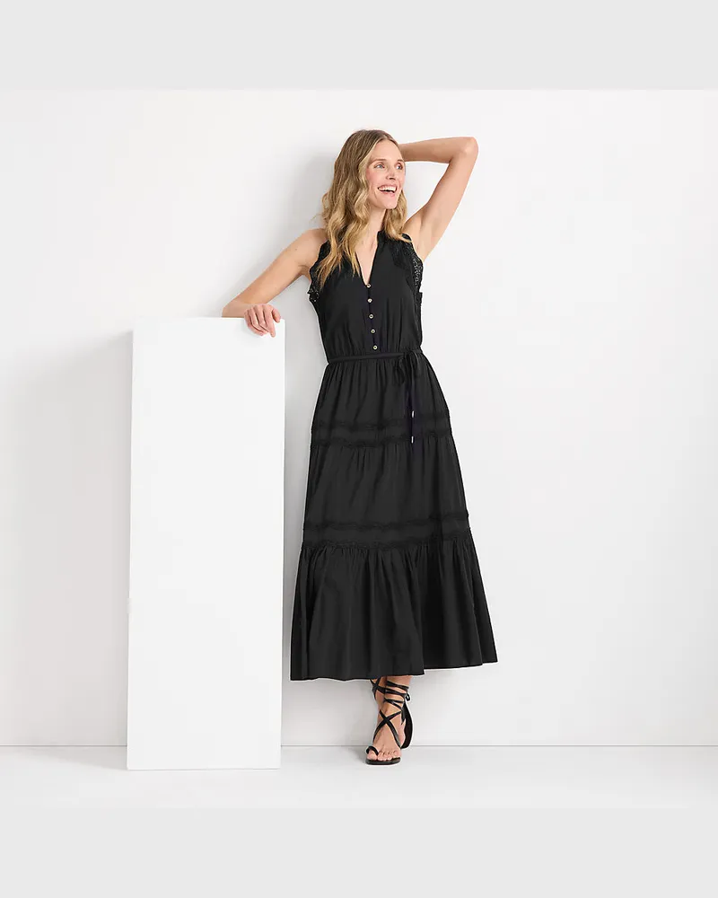 Lands' End Maxikleid aus Baumwoll-Voile, Damen, Größe regular, Schwarz, Viskose-Mischung/Baumwolle Modal, by Schwarz