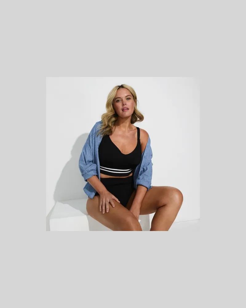 Lands' End Komfort-Bikinihose mit hohem Beinausschnitt, High Waist, Damen, Größe plus, Schwarz, by Schwarz