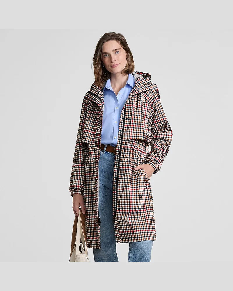 Lands' End Verstaubarer wasserdichter Squall Kapuzen-Regenmantel Gemustert, Damen, Größe regular, Orange, Polyester, by Orange