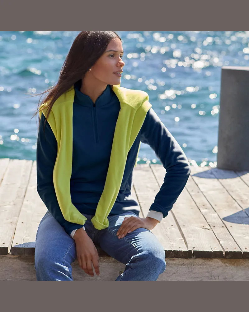 Lands' End Anyweather Fleece-Pullover mit Reißverschluss, Damen, Größe petite, Blau, Polyester, by Blau