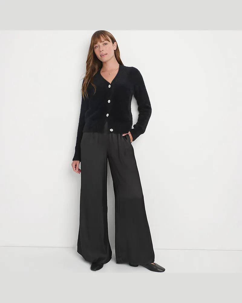Lands' End Cardigan mit Strass-Knöpfen, Damen, Größe petite, Schwarz, Viskose/Polyester-Mischung, by Schwarz