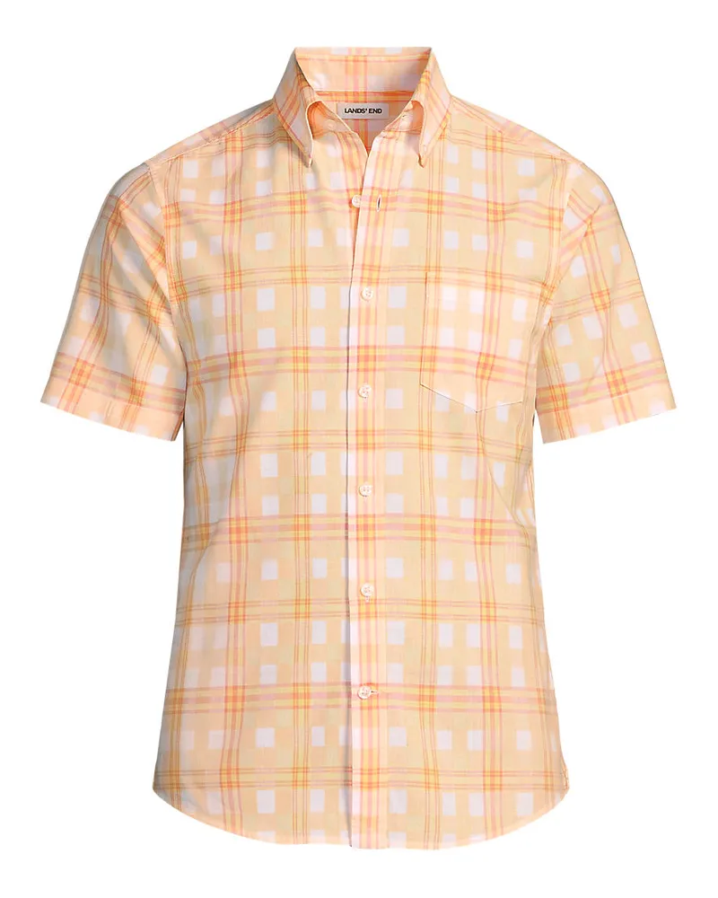 Lands' End Madras-Kurzarmhemd, Classic Fit, Herren, Größe regular, Orange, Baumwolle, by Orange