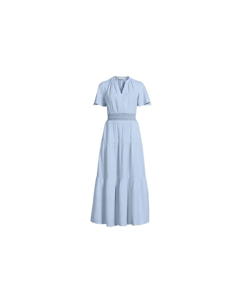 Lands' End Stufen-Maxikleid aus Musselin, Damen, Größe regular, Blau, Baumwolle, by Blau