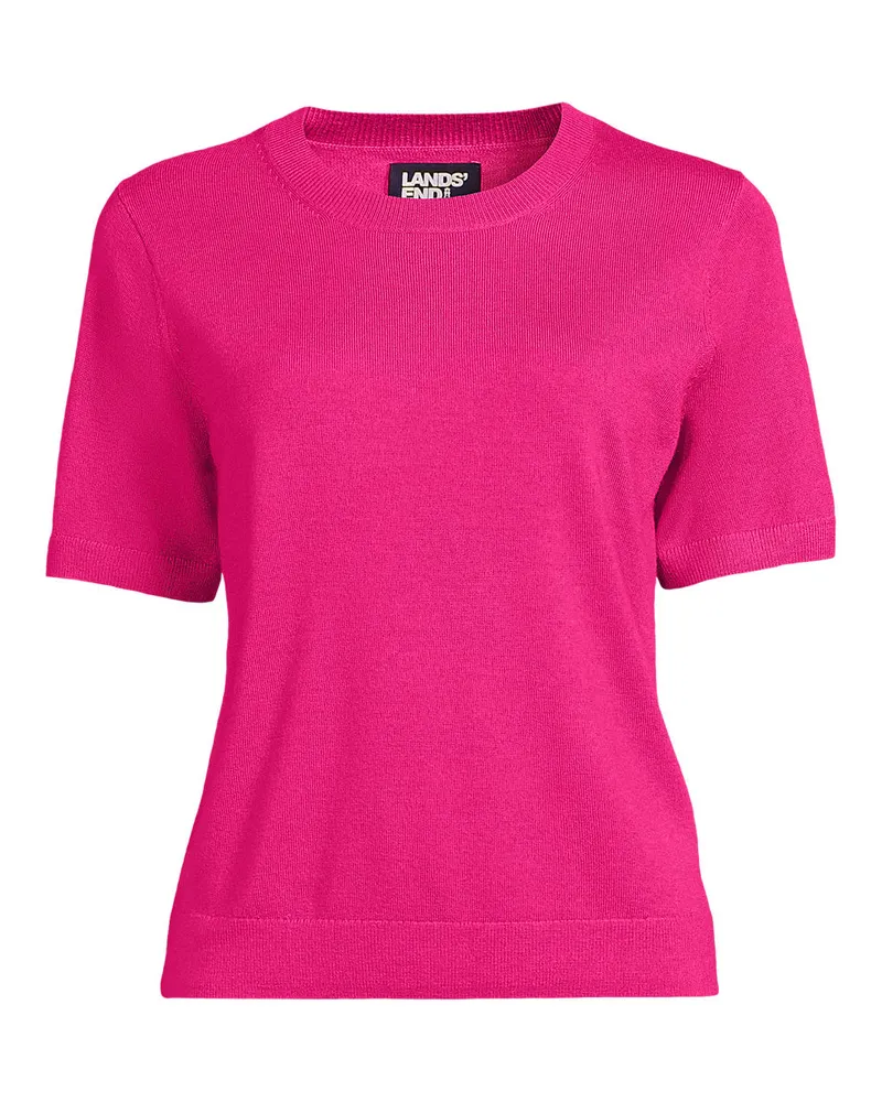 Lands' End Merinopullover mit kurzen Ärmeln, Damen, Größe regular, Pink, Wolle, by Pink
