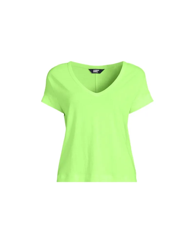 Lands' End Leinen/Modal-Shirt mit V-Ausschnitt, Damen, Größe:32-34 petite, Grün, Leinen/Baumwolle Modal, by Grün