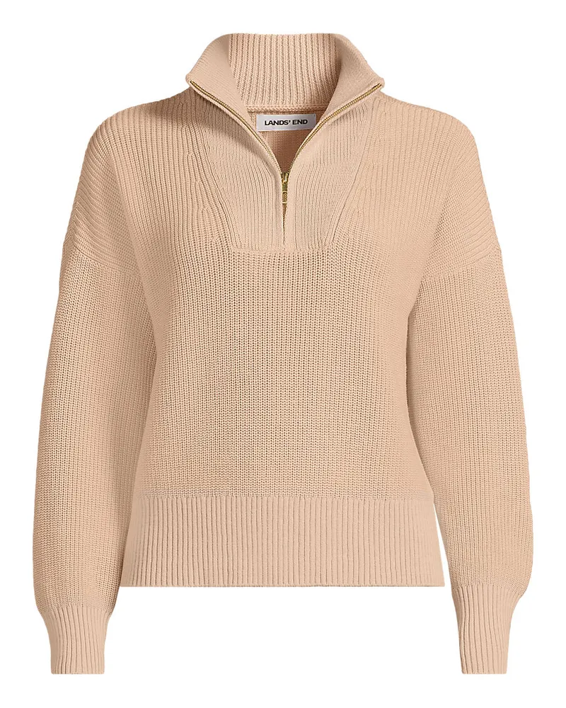 Lands' End Stehkragenpullover mit Reißverschluss DRIFTER, Damen, Größe regular, Weiß, Baumwolle, by Weiß