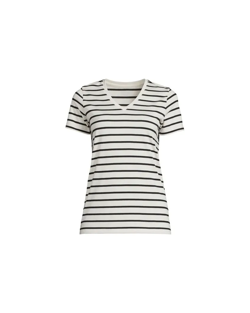 Lands' End Supima Kurzarm-Shirt mit V-Ausschnitt, Damen, Größe plus, Weiß, Baumwolle, by Weiß