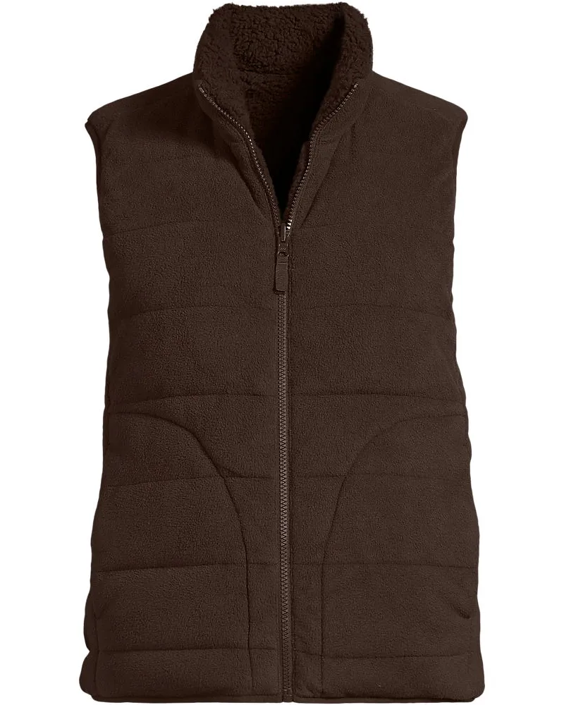 Lands' End Fleece-Steppweste zum Wenden, Damen, Größe regular, Braun, Polyester, by Braun