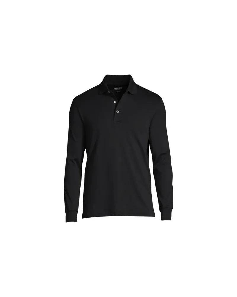 Lands' End Supima Langarm-Polo, Classic Fit, Herren, Größe:56-58 regular, Schwarz, Baumwolle, by Schwarz