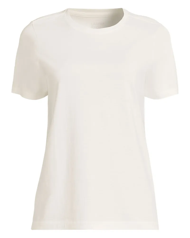 Lands' End Supima Kurzarm-Shirt mit rundem Ausschnitt, Damen, Größe regular, Weiß, Baumwolle, by Weiß