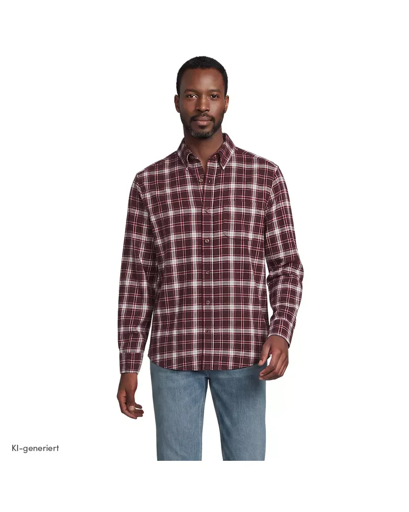 Lands' End Flanellhemd Flagship Classic Fit, Herren, Größe regular, Rot, Baumwolle, by Rot