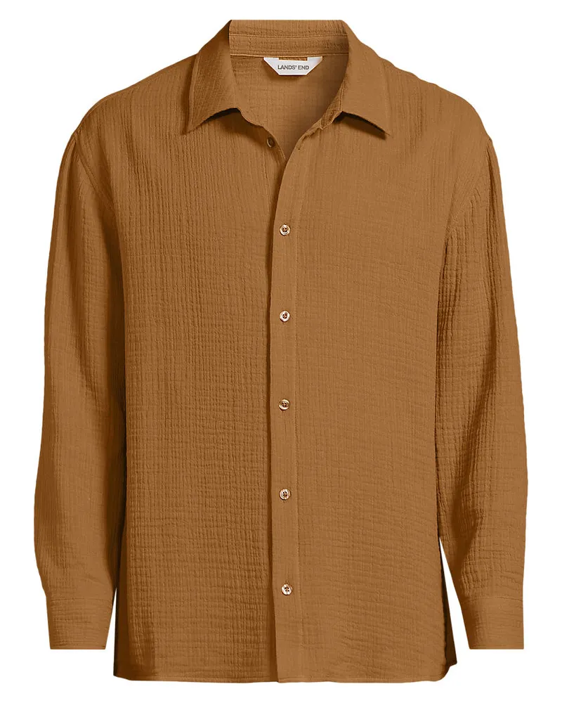 Lands' End Doppellagiges Langarm-Hemd, Herren, Größe regular, Beige, by Beige