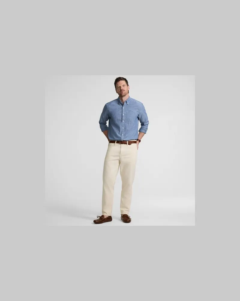 Lands' End Soft Comfort Straight Fit Jeans im Leinenmix, Herren, Größe regular, Weiß, Baumwolle/Leinen/Baumwoll-Mischung, by Weiß
