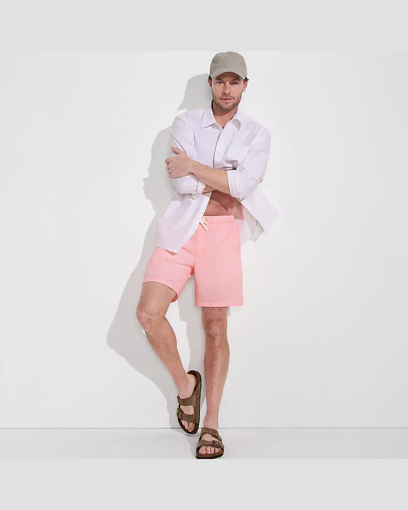 Lands' End Seersucker-Badeshorts mit Hydroliner, 18 cm, Herren, Größe regular, Orange, Elasthan/Polyester-Mischung, by Orange