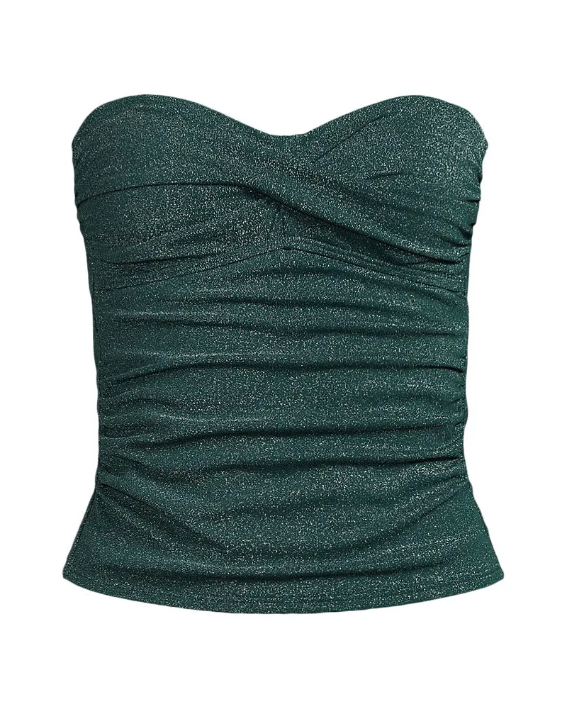 Lands' End Glitzer Twist Bandeau-Tankinitop, Damen, Größe regular, Grün, Nylon, by Grün