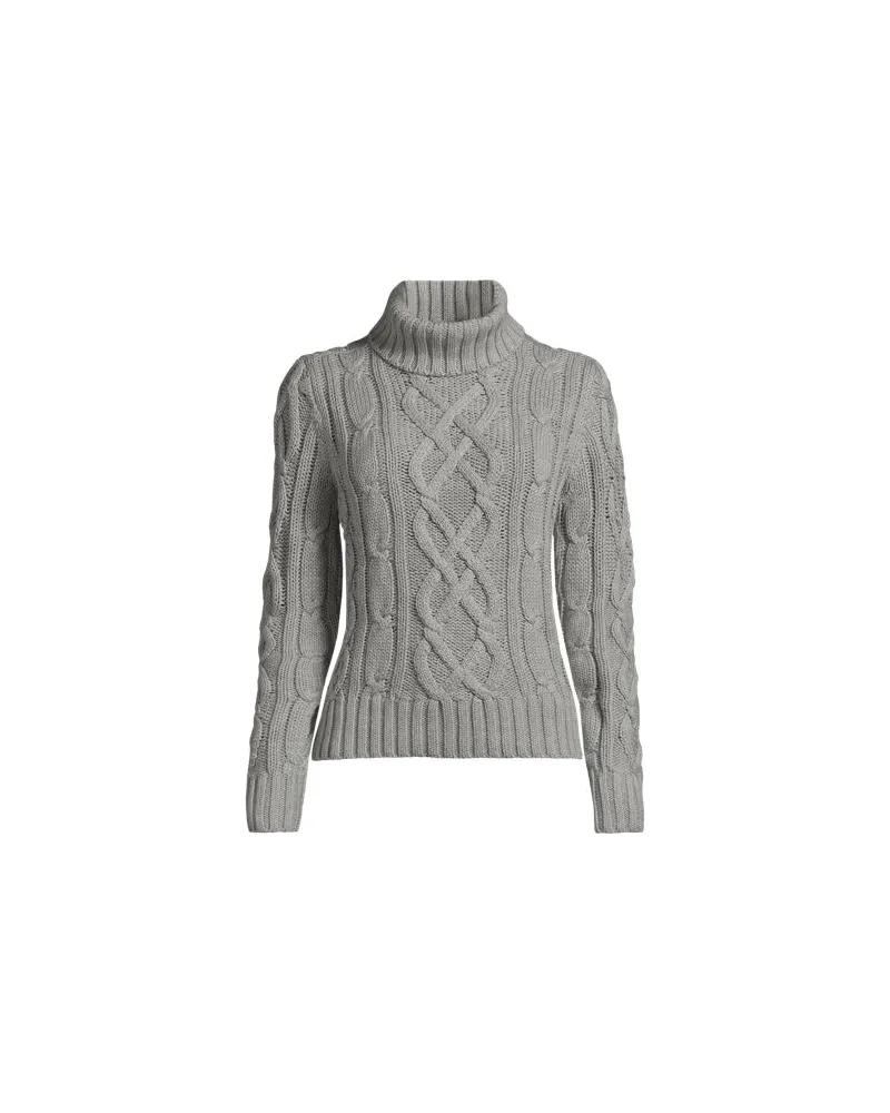 Lands' End Zopfmuster-Rollkragenpullover DRIFTER, Damen, Größe:40-42 regular, Grau, Baumwolle, by Grau
