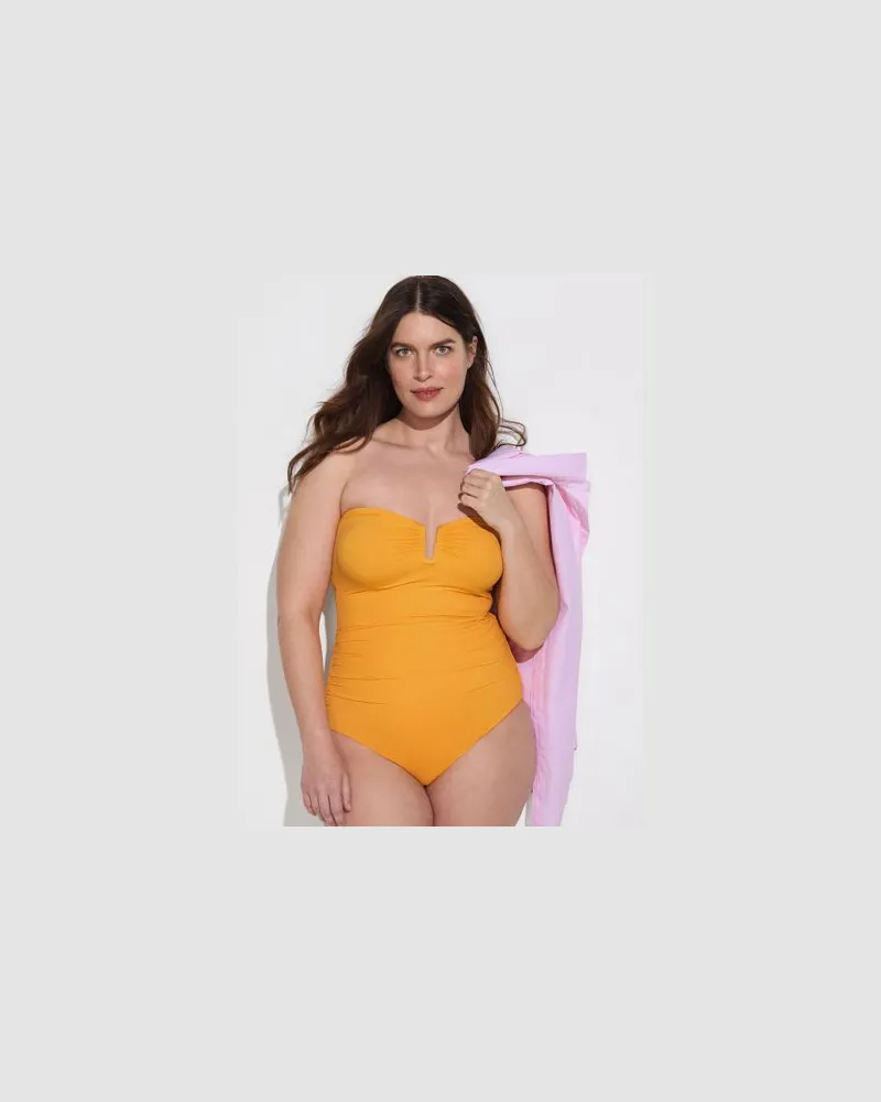 Lands' End Bandeau-Badeanzug Slender, Damen, Größe plus, Orange, by Orange