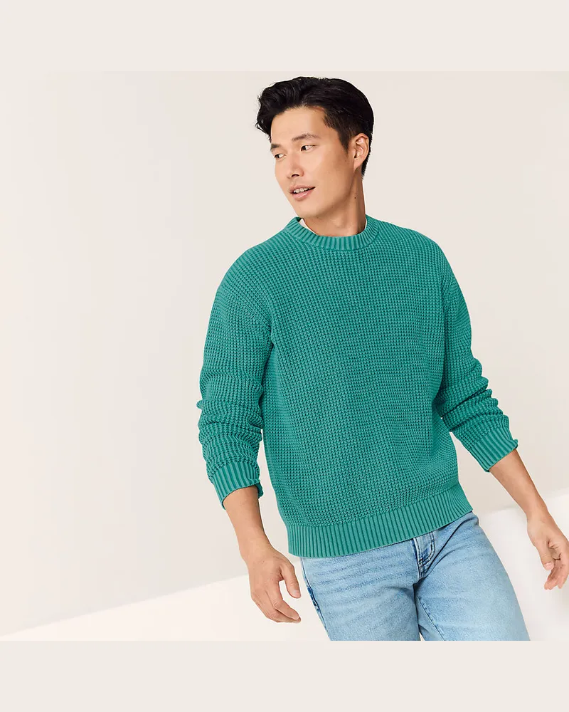Lands' End Baumwoll-Pullover im Waffelstrick DRIFTER, Herren, Größe regular, Blau, Baumwolle, by Blau