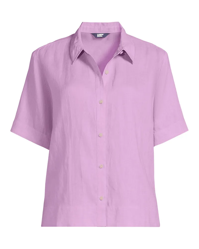 Lands' End Premium Reinleinen-Hemd mit kurzen Ärmeln, Damen, Größe regular, Lila, Leinen, by Lila